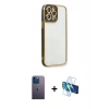 MARSİLYAN™- iPhone 13 Pro Max Kılıf Çekirdek Klasik Serisi - Siyah 3D Antistatik Cam Ekran Koruyucu + Neon Fosforlu Kamera Lens - MI