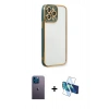 MARSİLYAN™- iPhone 13 Pro Max Kılıf Çekirdek Klasik Serisi - Siyah 3D Antistatik Cam Ekran Koruyucu + Neon Fosforlu Kamera Lens - MI