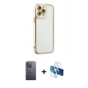 MARSİLYAN™- iPhone 13 Pro Max Kılıf Çekirdek Klasik Serisi - Siyah 3D Antistatik Cam Ekran Koruyucu + Neon Fosforlu Kamera Lens - BZ