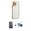 MARSİLYAN™- iPhone 13 Pro Max Kılıf Çekirdek Klasik Serisi - Siyah 3D Antistatik Cam Ekran Koruyucu + Neon Fosforlu Kamera Lens - YL