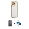 MARSİLYAN™- iPhone 13 Pro Max Kılıf Çekirdek Klasik Serisi - Siyah 3D Antistatik Cam Ekran Koruyucu + Neon Fosforlu Kamera Lens - BZ