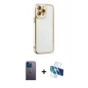 MARSİLYAN™- iPhone 13 Pro Max Kılıf Çekirdek Klasik Serisi - Siyah 3D Antistatik Cam Ekran Koruyucu + Neon Fosforlu Kamera Lens - MI