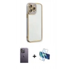 MARSİLYAN™- iPhone 13 Pro Max Kılıf Çekirdek Klasik Serisi - Siyah 3D Antistatik Cam Ekran Koruyucu + Neon Fosforlu Kamera Lens - BZ