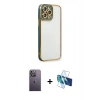 MARSİLYAN™- iPhone 13 Pro Max Kılıf Çekirdek Klasik Serisi - Siyah 3D Antistatik Cam Ekran Koruyucu + Neon Fosforlu Kamera Lens - BZ