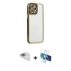 MARSİLYAN™- iPhone 13 Pro Max Kılıf Çekirdek Klasik Serisi - Siyah 3D Antistatik Cam Ekran Koruyucu + Pers Alüminyum Kamera Lens - SABE