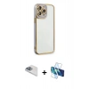 MARSİLYAN™- iPhone 13 Pro Max Kılıf Çekirdek Klasik Serisi - Siyah 3D Antistatik Cam Ekran Koruyucu + Pers Alüminyum Kamera Lens - SABE
