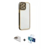 MARSİLYAN™- iPhone 13 Pro Max Kılıf Çekirdek Klasik Serisi - Siyah 3D Antistatik Cam Ekran Koruyucu + Pers Alüminyum Kamera Lens - GD