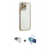 MARSİLYAN™- iPhone 13 Pro Max Kılıf Çekirdek Klasik Serisi - Siyah 3D Antistatik Cam Ekran Koruyucu + Pers Alüminyum Kamera Lens - LT