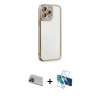 MARSİLYAN™- iPhone 13 Pro Max Kılıf Çekirdek Klasik Serisi - Siyah 3D Antistatik Cam Ekran Koruyucu + Rainbow Kamera Lens Koruma Cam - MI