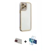 MARSİLYAN™- iPhone 13 Pro Max Kılıf Çekirdek Klasik Serisi - Siyah 3D Antistatik Cam Ekran Koruyucu + Rainbow Kamera Lens Koruma Cam - KI
