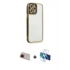 MARSİLYAN™- iPhone 13 Pro Max Kılıf Çekirdek Klasik Serisi - Siyah 3D Antistatik Cam Ekran Koruyucu + Rainbow Kamera Lens Koruma Cam - KI