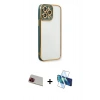 MARSİLYAN™- iPhone 13 Pro Max Kılıf Çekirdek Klasik Serisi - Siyah 3D Antistatik Cam Ekran Koruyucu + Rainbow Kamera Lens Koruma Cam - KI