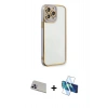 MARSİLYAN™- iPhone 13 Pro Max Kılıf Çekirdek Klasik Serisi - Siyah 3D Antistatik Cam Ekran Koruyucu + Rainbow Kamera Lens Koruma Cam - MR
