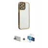 MARSİLYAN™- iPhone 13 Pro Max Kılıf Çekirdek Klasik Serisi - Siyah 3D Antistatik Cam Ekran Koruyucu + Rainbow Kamera Lens Koruma Cam - REGD