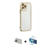 MARSİLYAN™- iPhone 13 Pro Max Kılıf Çekirdek Klasik Serisi - Siyah 3D Antistatik Cam Ekran Koruyucu + Rainbow Kamera Lens Koruma Cam - REGD