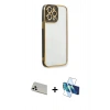MARSİLYAN™- iPhone 13 Pro Max Kılıf Çekirdek Klasik Serisi - Siyah 3D Antistatik Cam Ekran Koruyucu + Rainbow Kamera Lens Koruma Cam - BZ