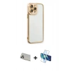 MARSİLYAN™- iPhone 13 Pro Max Kılıf Çekirdek Klasik Serisi - Siyah 3D Antistatik Cam Ekran Koruyucu + Rainbow Kamera Lens Koruma Cam - BZ