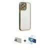 MARSİLYAN™- iPhone 13 Pro Max Kılıf Çekirdek Klasik Serisi - Siyah 3D Antistatik Cam Ekran Koruyucu + Rainbow Kamera Lens Koruma Cam - BZ