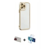 MARSİLYAN™- iPhone 13 Pro Max Kılıf Çekirdek Klasik Serisi - Siyah 3D Antistatik Cam Ekran Koruyucu + Rainbow Kamera Lens Koruma Cam - KI