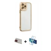 MARSİLYAN™- iPhone 13 Pro Max Kılıf Çekirdek Klasik Serisi - Siyah 3D Antistatik Cam Ekran Koruyucu + Rainbow Kamera Lens Koruma Cam - KI