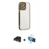 MARSİLYAN™- iPhone 13 Pro Max Kılıf Çekirdek Klasik Serisi - Siyah 3D Antistatik Cam Ekran Koruyucu + Raze Metal Kamera Lens - GD