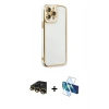 MARSİLYAN™- iPhone 13 Pro Max Kılıf Çekirdek Klasik Serisi - Siyah 3D Antistatik Cam Ekran Koruyucu + Raze Metal Kamera Lens - GD