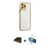 MARSİLYAN™- iPhone 13 Pro Max Kılıf Çekirdek Klasik Serisi - Siyah 3D Antistatik Cam Ekran Koruyucu + Raze Metal Kamera Lens - GD