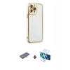 MARSİLYAN™- iPhone 13 Pro Max Kılıf Çekirdek Klasik Serisi - Siyah 3D Antistatik Cam Ekran Koruyucu + Renkli Kamera Lens Koruma Cam - TU