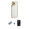 MARSİLYAN™- iPhone 13 Pro Max Kılıf Çekirdek Klasik Serisi - Siyah 3D Antistatik Hayalet Cam Ekran Koruyucu + Shine Kamera Lens Koruma Cam - GI