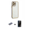 MARSİLYAN™- iPhone 13 Pro Max Kılıf Çekirdek Klasik Serisi - Siyah 3D Antistatik Hayalet Cam Ekran Koruyucu + Renkli Kamera Lens Koruma Cam - PE