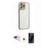 MARSİLYAN™- iPhone 13 Pro Max Kılıf Çekirdek Klasik Serisi - Siyah 3D Antistatik Hayalet Cam Ekran Koruyucu + Pers Alüminyum Kamera Lens - KI
