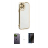 MARSİLYAN™- iPhone 13 Pro Max Kılıf Çekirdek Klasik Serisi - Siyah 3D Antistatik Hayalet Cam Ekran Koruyucu + Neon Fosforlu Kamera Lens - YL