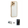 MARSİLYAN™- iPhone 13 Pro Max Kılıf Çekirdek Klasik Serisi - Siyah 3D Antistatik Hayalet Cam Ekran Koruyucu + Rainbow Kamera Lens Koruma Cam - MI