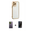 MARSİLYAN™- iPhone 13 Pro Max Kılıf Çekirdek Klasik Serisi - Siyah 3D Antistatik Hayalet Cam Ekran Koruyucu + Neon Fosforlu Kamera Lens - YL