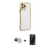 MARSİLYAN™- iPhone 13 Pro Max Kılıf Çekirdek Klasik Serisi - Siyah 3D Antistatik Hayalet Cam Ekran Koruyucu + Rainbow Kamera Lens Koruma Cam - KI