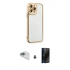 MARSİLYAN™- iPhone 13 Pro Max Kılıf Çekirdek Klasik Serisi - Siyah 3D Antistatik Hayalet Cam Ekran Koruyucu + Pers Alüminyum Kamera Lens - SABE