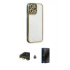MARSİLYAN™- iPhone 13 Pro Max Kılıf Çekirdek Klasik Serisi - Siyah 3D Antistatik Hayalet Cam Ekran Koruyucu + Raze Metal Kamera Lens - GD