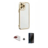 MARSİLYAN™- iPhone 13 Pro Max Kılıf Çekirdek Klasik Serisi - Siyah 3D Antistatik Hayalet Cam Ekran Koruyucu + Pers Alüminyum Kamera Lens - KI