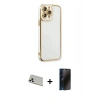 MARSİLYAN™- iPhone 13 Pro Max Kılıf Çekirdek Klasik Serisi - Siyah 3D Antistatik Hayalet Cam Ekran Koruyucu + Rainbow Kamera Lens Koruma Cam - BZ