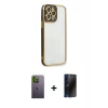 MARSİLYAN™- iPhone 13 Pro Max Kılıf Çekirdek Klasik Serisi - Siyah 3D Antistatik Hayalet Cam Ekran Koruyucu + Neon Fosforlu Kamera Lens - YL