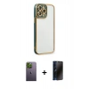 MARSİLYAN™- iPhone 13 Pro Max Kılıf Çekirdek Klasik Serisi - Siyah 3D Antistatik Hayalet Cam Ekran Koruyucu + Neon Fosforlu Kamera Lens - YL