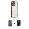 MARSİLYAN™- iPhone 13 Pro Max Kılıf Çekirdek Klasik Serisi - Siyah 3D Antistatik Hayalet Cam Ekran Koruyucu + Neon Fosforlu Kamera Lens - MI