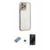 MARSİLYAN™- iPhone 13 Pro Max Kılıf Çekirdek Klasik Serisi - Siyah 3D Antistatik Hayalet Cam Ekran Koruyucu + Shine Kamera Lens Koruma Cam - GI