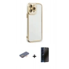 MARSİLYAN™- iPhone 13 Pro Max Kılıf Çekirdek Klasik Serisi - Siyah 3D Antistatik Hayalet Cam Ekran Koruyucu + Renkli Kamera Lens Koruma Cam - TU