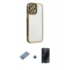 MARSİLYAN™- iPhone 13 Pro Max Kılıf Çekirdek Klasik Serisi - Siyah 3D Antistatik Hayalet Cam Ekran Koruyucu + Shine Kamera Lens Koruma Cam - GI