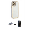 MARSİLYAN™- iPhone 13 Pro Max Kılıf Çekirdek Klasik Serisi - Siyah 3D Antistatik Hayalet Cam Ekran Koruyucu + Renkli Kamera Lens Koruma Cam - TU