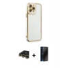 MARSİLYAN™- iPhone 13 Pro Max Kılıf Çekirdek Klasik Serisi - Siyah 3D Antistatik Hayalet Cam Ekran Koruyucu + Raze Metal Kamera Lens - GD