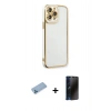 MARSİLYAN™- iPhone 13 Pro Max Kılıf Çekirdek Klasik Serisi - Siyah 3D Antistatik Hayalet Cam Ekran Koruyucu + Shine Kamera Lens Koruma Cam - MI