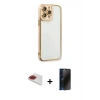 MARSİLYAN™- iPhone 13 Pro Max Kılıf Çekirdek Klasik Serisi - Siyah 3D Antistatik Hayalet Cam Ekran Koruyucu + Pers Alüminyum Kamera Lens - KI