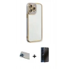MARSİLYAN™- iPhone 13 Pro Max Kılıf Çekirdek Klasik Serisi - Siyah 3D Antistatik Hayalet Cam Ekran Koruyucu + Rainbow Kamera Lens Koruma Cam - MI